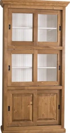 Casa Padrino Landhausstil Bücherschrank Braun / Weiß 110 x 40 x H. 210 cm - Wohnzimmerschrank mit 6 Schiebetüren