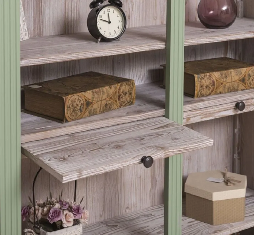 Casa Padrino Landhausstil Bücherschrank Grün / Naturfarben 120 x 37 x H. 197 cm - Massivholz Schrank - Regalschrank - Wohnzimmerschrank - Landhausstil Möbel