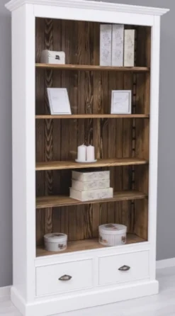 Casa Padrino Landhausstil Bücherschrank Weiß / Braun 109 x 39 x H. 210 cm - Massivholz Schrank - Regalschrank - Wohnzimmerschrank - Büroschrank - Landhausstil Möbel
