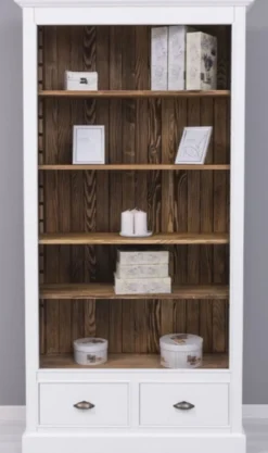 Casa Padrino Landhausstil Bücherschrank Weiß / Braun 109 x 39 x H. 210 cm - Massivholz Schrank - Regalschrank - Wohnzimmerschrank - Büroschrank - Landhausstil Möbel