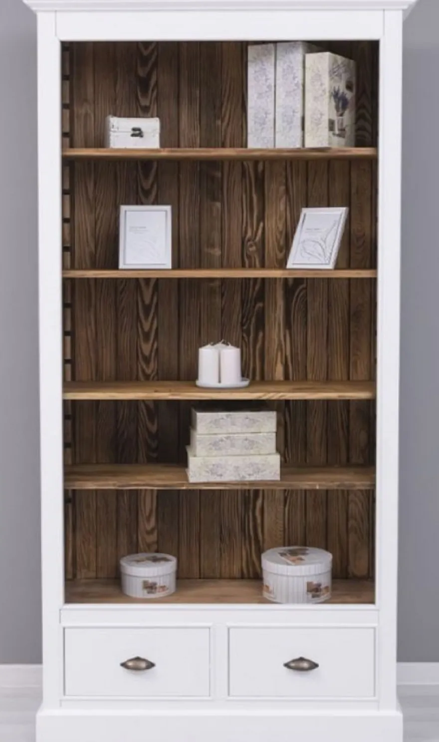 Casa Padrino Landhausstil Bücherschrank Weiß / Braun 109 x 39 x H. 210 cm - Massivholz Schrank - Regalschrank - Wohnzimmerschrank - Büroschrank - Landhausstil Möbel