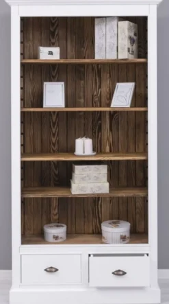 Casa Padrino Landhausstil Bücherschrank Weiß / Braun 109 x 39 x H. 210 cm - Massivholz Schrank - Regalschrank - Wohnzimmerschrank - Büroschrank - Landhausstil Möbel