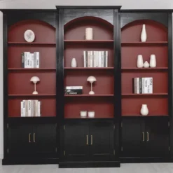Casa Padrino Landhausstil Bücherschrank 3er Set Schwarz / Bordeauxrot - Landhausstil Möbel