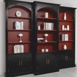 Casa Padrino Landhausstil Bücherschrank 3er Set Schwarz / Bordeauxrot - Landhausstil Möbel