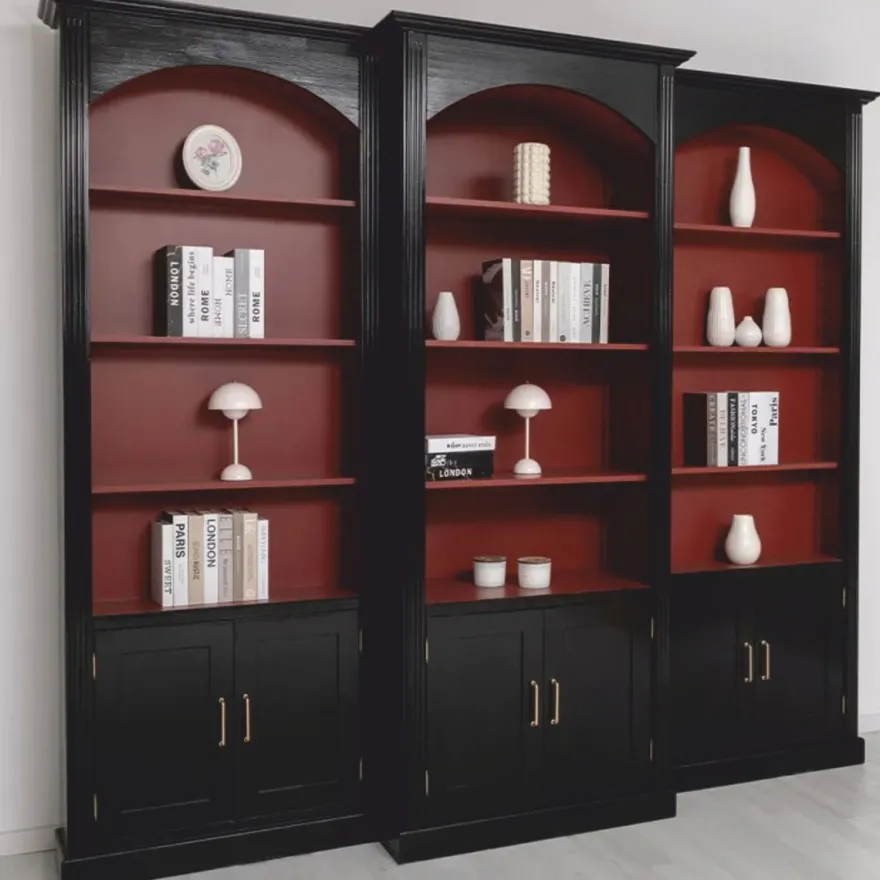 Casa Padrino Landhausstil Bücherschrank 3er Set Schwarz / Bordeauxrot - Landhausstil Möbel