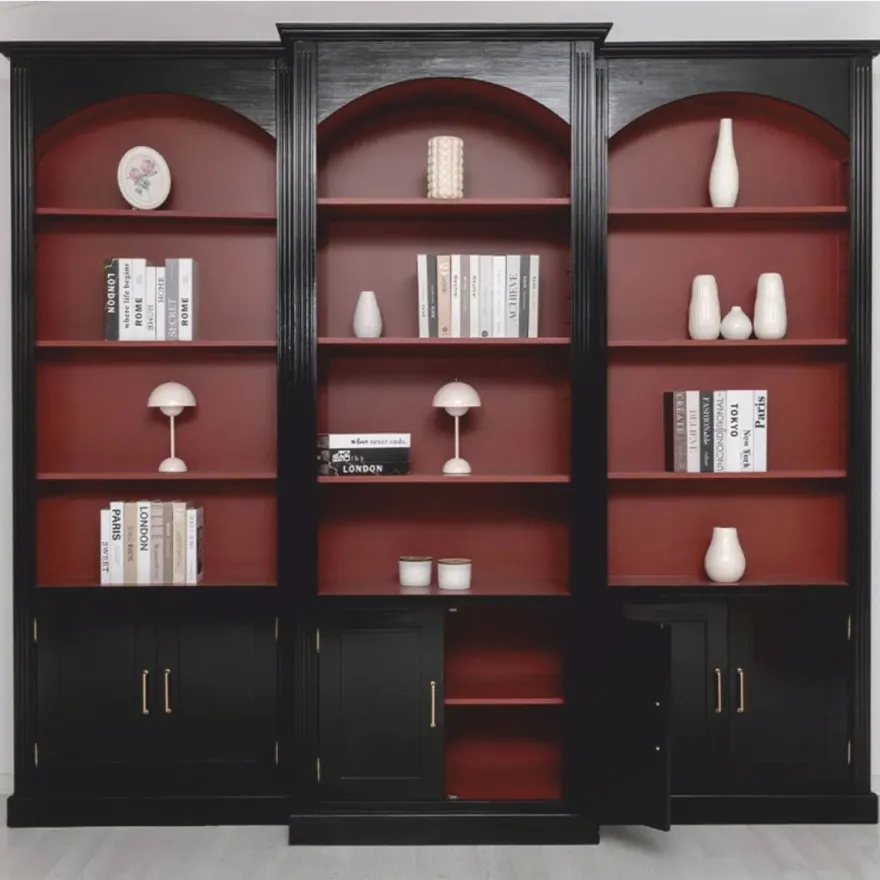Casa Padrino Landhausstil Bücherschrank 3er Set Schwarz / Bordeauxrot - Landhausstil Möbel
