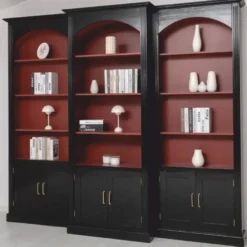 Casa Padrino Landhausstil Bücherschrank 3er Set Schwarz / Bordeauxrot - Landhausstil Möbel