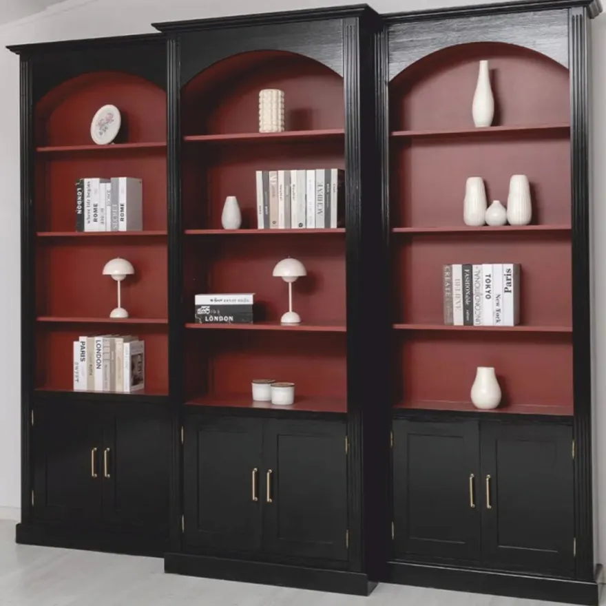 Casa Padrino Landhausstil Bücherschrank 3er Set Schwarz / Bordeauxrot - Landhausstil Möbel