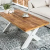 Casa Padrino Landhausstil Couchtisch Naturfarben / Weiß 110 x 60 x H. 45 cm - Handgefertigter Massivholz Wohnzimmertisch - Wohnzimmer Möbel im Landhausstil