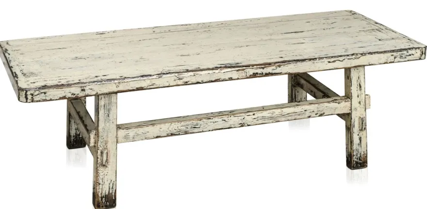 Casa Padrino Landhausstil Couchtisch Antik Stil Weiß 140 x 54 x H. 43 cm - Massives Kiefernholz Wohnzimmertisch