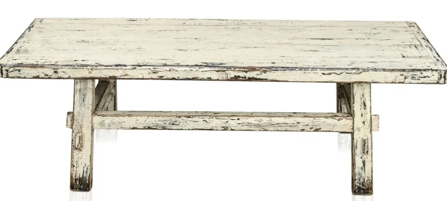 Casa Padrino Landhausstil Couchtisch Antik Stil Weiß 140 x 54 x H. 43 cm - Massives Kiefernholz Wohnzimmertisch