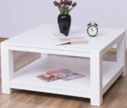 Casa Padrino Landhausstil Couchtisch Weiß 90 x 90 x H. 45 cm - Massivholz Wohnzimmertisch - Möbel im Landhausstil