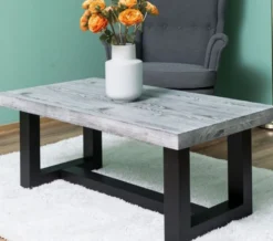 Casa Padrino Landhausstil Couchtisch Grau / Schwarz 120 x 60 x H. 45 cm - Massivholz Wohnzimmertisch - Wohnzimmermöbel im Landhausstil