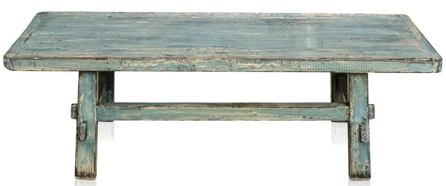 Casa Padrino Landhausstil Couchtisch aus Kiefernholz im Antik Stil Blau 140 x 54 x H. 43 cm