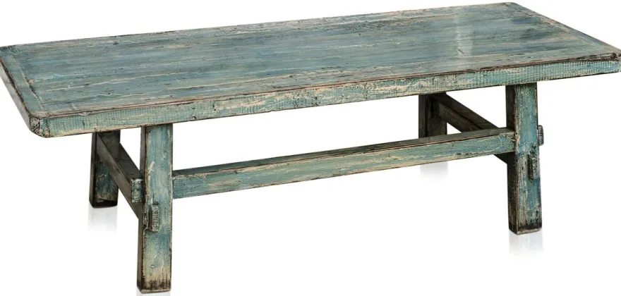 Casa Padrino Landhausstil Couchtisch aus Kiefernholz im Antik Stil Blau 140 x 54 x H. 43 cm