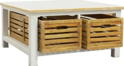 Casa Padrino Landhausstil Couchtisch quadratisch Weiß / Naturfarben 90 x 90 x H. 47 cm mit 2 Holzkörben