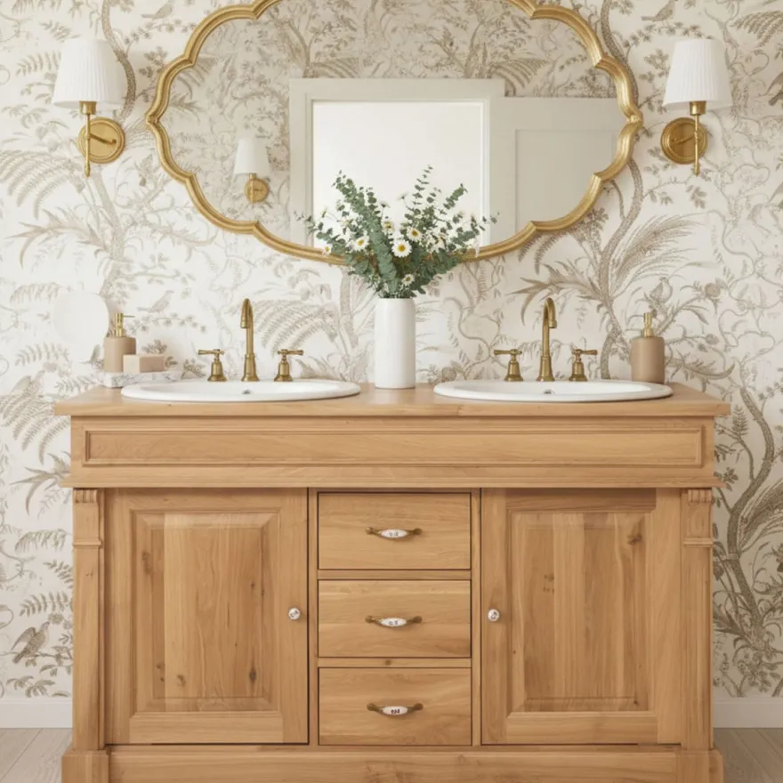 Casa Padrino Landhausstil Doppel Waschbeckenschrank Naturfarben 150 cm - Badezimmer Möbel