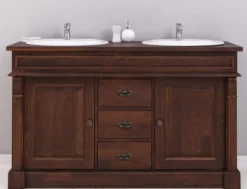 Casa Padrino Landhausstil Doppel Waschbeckenschrank mit 2 Keramik Waschbecken Dunkelbraun / Weiß 150 x 51 x H. 91 cm - Massivholz Badezimmer Möbel im Landhausstil - Landhausstil Möbel