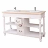 Casa Padrino Landhausstil Doppel Waschtisch mit 2 Waschbecken Weiß / Naturfarben 150 cm