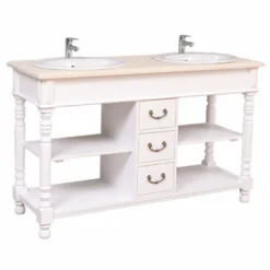Casa Padrino Landhausstil Doppel Waschtisch mit 2 Waschbecken Weiß / Naturfarben 150 cm