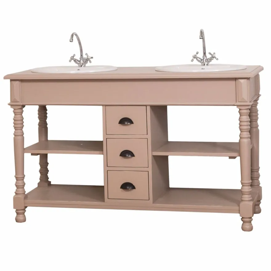 Casa Padrino Landhausstil Doppel Waschtisch mit 2 Waschbecken Hellbraun 150 cm