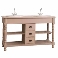 Casa Padrino Landhausstil Doppel Waschtisch mit 2 Waschbecken Hellbraun 150 cm