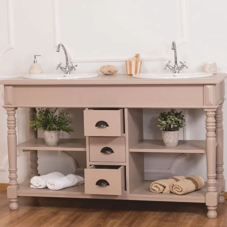 Casa Padrino Landhausstil Doppel Waschtisch mit 2 Waschbecken Hellbraun 150 cm
