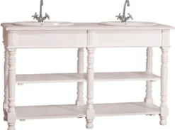 Casa Padrino Landhausstil Doppel Waschbeckenschrank Weiß / Hellgrau 150 x 54 x H. 90 cm - Massivholz Waschtisch - Badezimmermöbel im Landhausstil