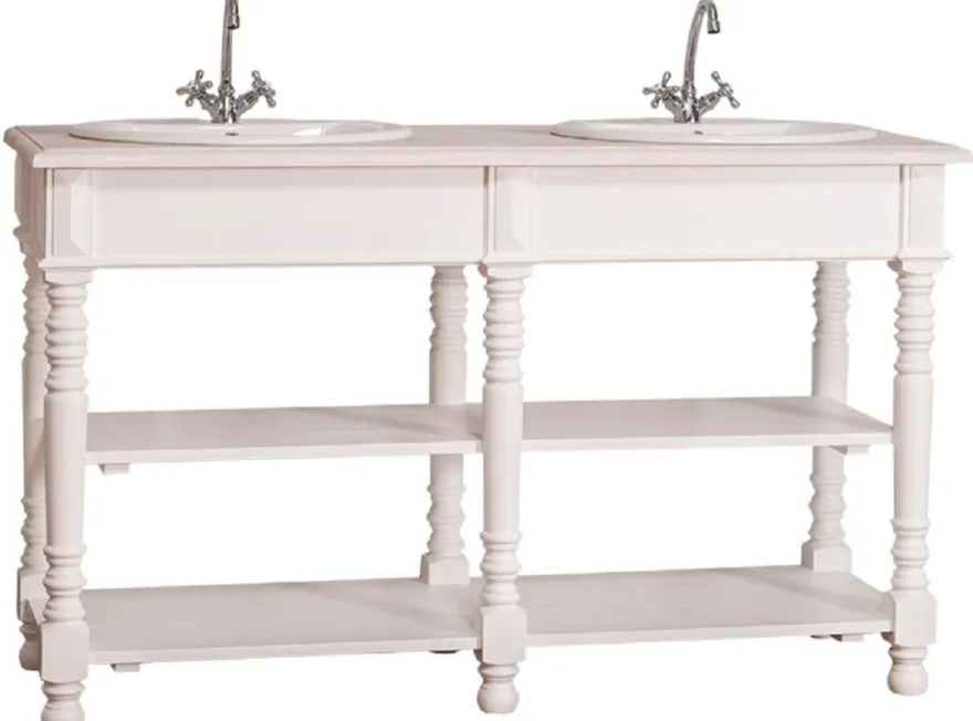 Casa Padrino Landhausstil Doppel Waschbeckenschrank Weiß / Hellgrau 150 x 54 x H. 90 cm - Massivholz Waschtisch - Badezimmermöbel im Landhausstil