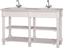 Casa Padrino Landhausstil Doppel Waschbeckenschrank Weiß / Hellgrau 150 x 54 x H. 90 cm - Massivholz Waschtisch - Badezimmermöbel im Landhausstil