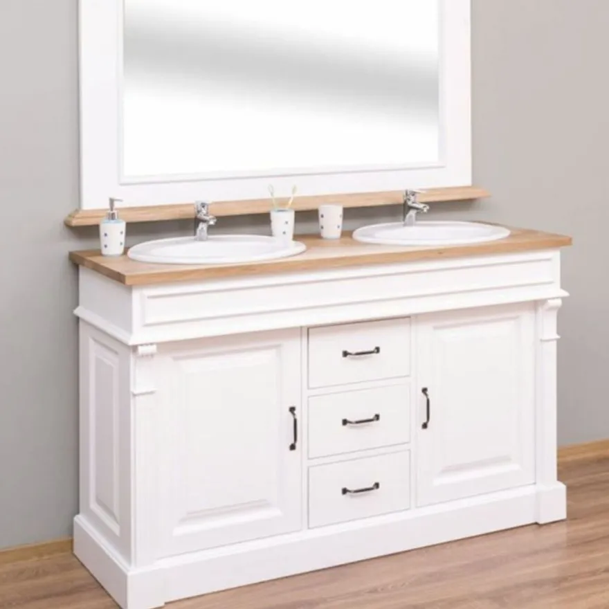 Casa Padrino Landhausstil Doppel Waschbeckenschrank Weiß / Naturfarben 150 cm