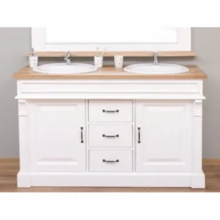 Casa Padrino Landhausstil Doppel Waschbeckenschrank Weiß / Naturfarben 150 cm