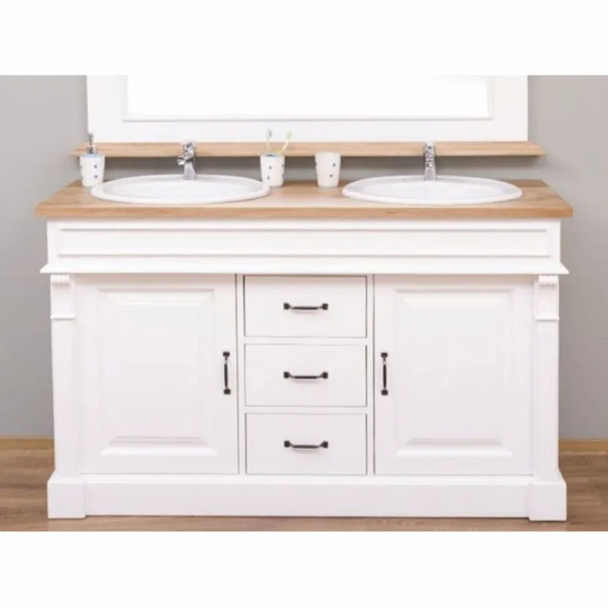 Casa Padrino Landhausstil Doppel Waschbeckenschrank Weiß / Naturfarben 150 cm