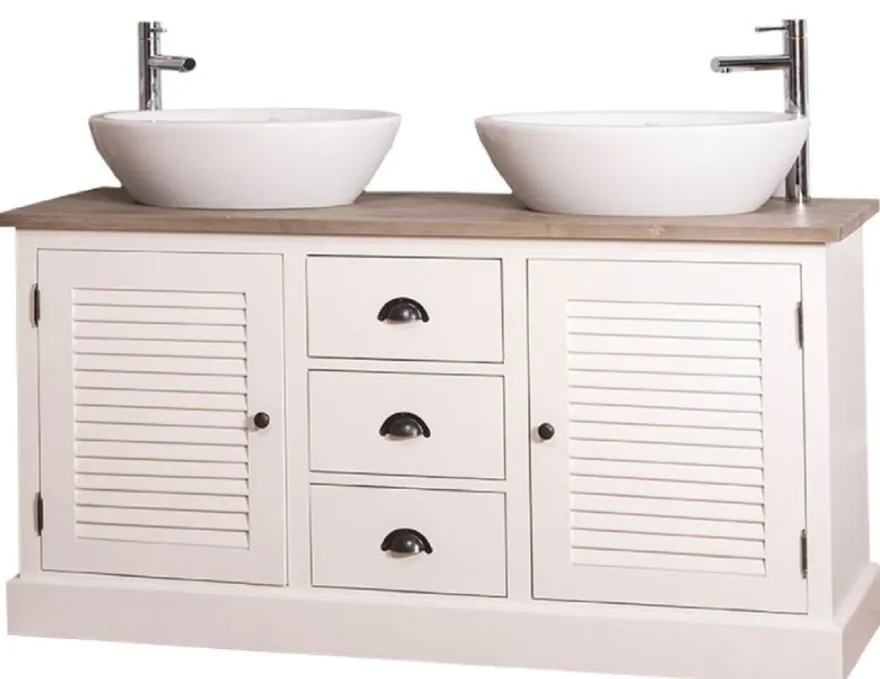 Casa Padrino Landhausstil Doppel-Waschtisch mit 2 Türen und 3 Schubladen Creme / Naturfarben 150 x 51 x H. 75 cm - Badezimmermöbel im Landhausstil