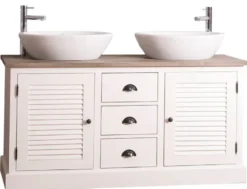 Casa Padrino Landhausstil Doppel-Waschtisch mit 2 Türen und 3 Schubladen Creme / Naturfarben 150 x 51 x H. 75 cm - Badezimmermöbel im Landhausstil