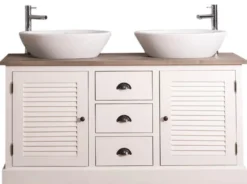 Casa Padrino Landhausstil Doppel-Waschtisch mit 2 Türen und 3 Schubladen Creme / Naturfarben 150 x 51 x H. 75 cm - Badezimmermöbel im Landhausstil