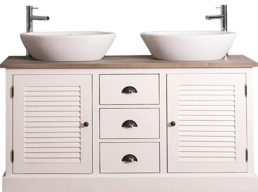 Casa Padrino Landhausstil Doppel-Waschtisch mit 2 Türen und 3 Schubladen Creme / Naturfarben 150 x 51 x H. 75 cm - Badezimmermöbel im Landhausstil