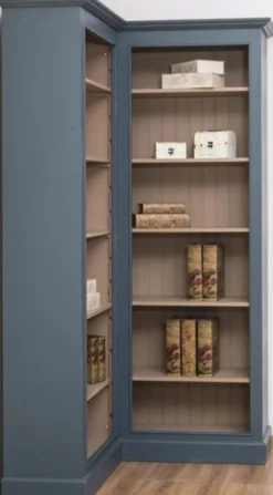 Casa Padrino Landhausstil Eckschrank Blau / Beige 102 x 102 x H. 210 cm - Massivholz Bücherschrank - Landhausstil Wohnzimmer Möbel