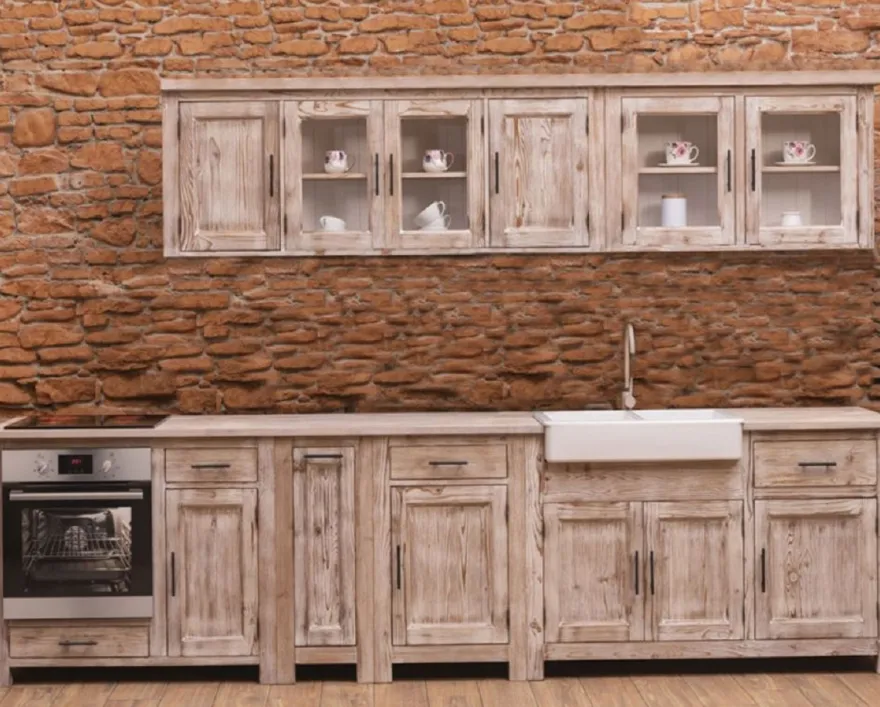 Casa Padrino Landhausstil Einbauküche Naturfarben 387 x 65 x H. 90 cm - Massivholz Küchenzeile - Esszimmer Möbel im Landhausstil - Landhausstil Massivholz Einbauküchen