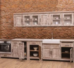 Casa Padrino Landhausstil Einbauküche Naturfarben 387 x 65 x H. 90 cm - Massivholz Küchenzeile - Esszimmer Möbel im Landhausstil - Landhausstil Massivholz Einbauküchen