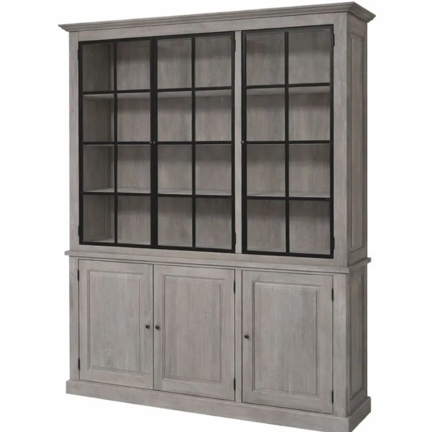 Casa Padrino Landhausstil Eichenholz Schrank Grau / Schwarz 186 x 50 x H. 230 cm
