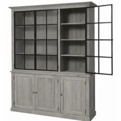 Casa Padrino Landhausstil Eichenholz Schrank Grau / Schwarz 186 x 50 x H. 230 cm