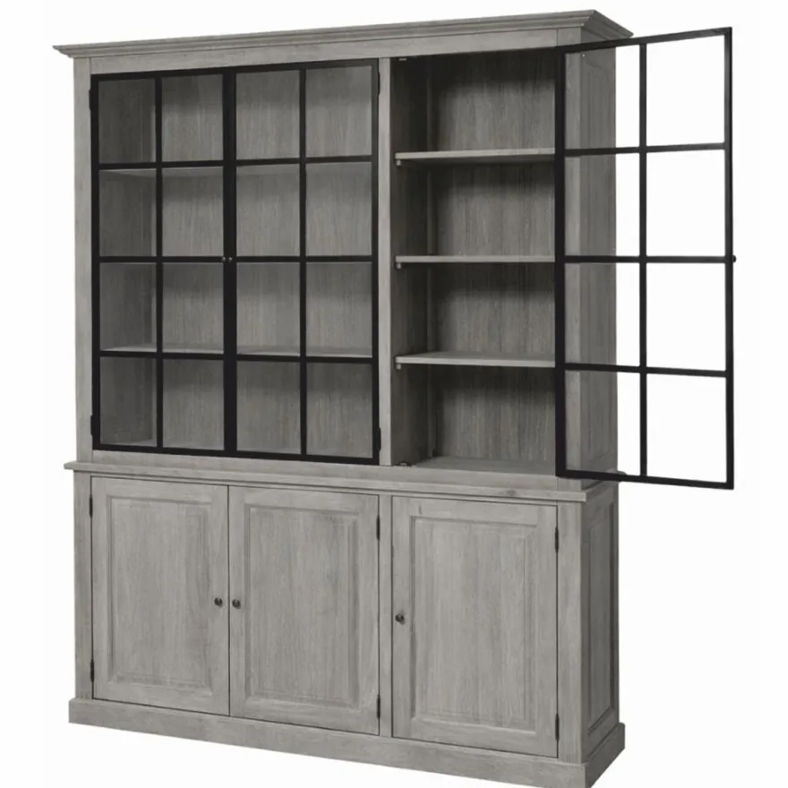 Casa Padrino Landhausstil Eichenholz Schrank Grau / Schwarz 186 x 50 x H. 230 cm