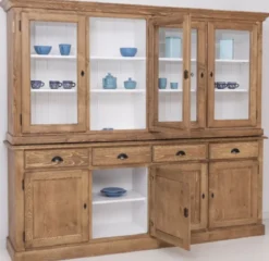 Casa Padrino Landhausstil Esszimmerschrank Naturfarben / Weiß 230 x 45 x H. 200 cm - Massivholz Küchenschrank - Esszimmer Möbel im Landhausstil - Landhausstil Esszimmer Einrichtung
