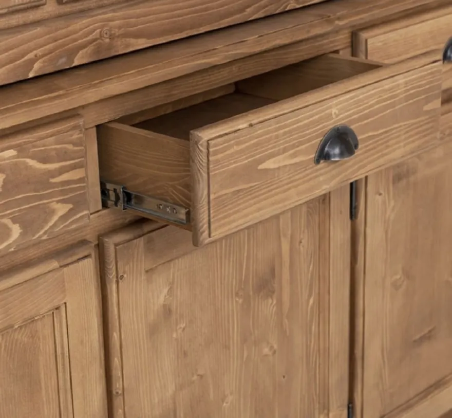 Casa Padrino Landhausstil Esszimmerschrank Naturfarben / Weiß 230 x 45 x H. 200 cm - Massivholz Küchenschrank - Esszimmer Möbel im Landhausstil - Landhausstil Esszimmer Einrichtung