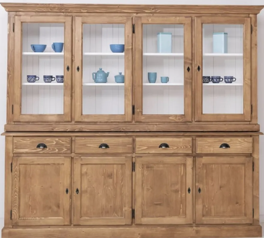 Casa Padrino Landhausstil Esszimmerschrank Naturfarben / Weiß 230 x 45 x H. 200 cm - Massivholz Küchenschrank - Esszimmer Möbel im Landhausstil - Landhausstil Esszimmer Einrichtung