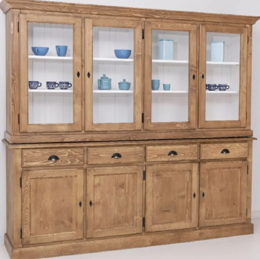 Casa Padrino Landhausstil Esszimmerschrank Naturfarben / Weiß 230 x 45 x H. 200 cm - Massivholz Küchenschrank - Esszimmer Möbel im Landhausstil - Landhausstil Esszimmer Einrichtung
