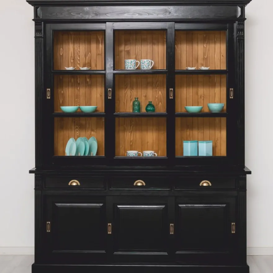 Casa Padrino Landhausstil Esszimmer Schrank Schwarz / Braun 180 x 51 x H. 220 cm