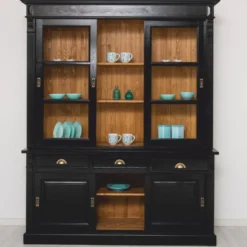 Casa Padrino Landhausstil Esszimmer Schrank Schwarz / Braun 180 x 51 x H. 220 cm