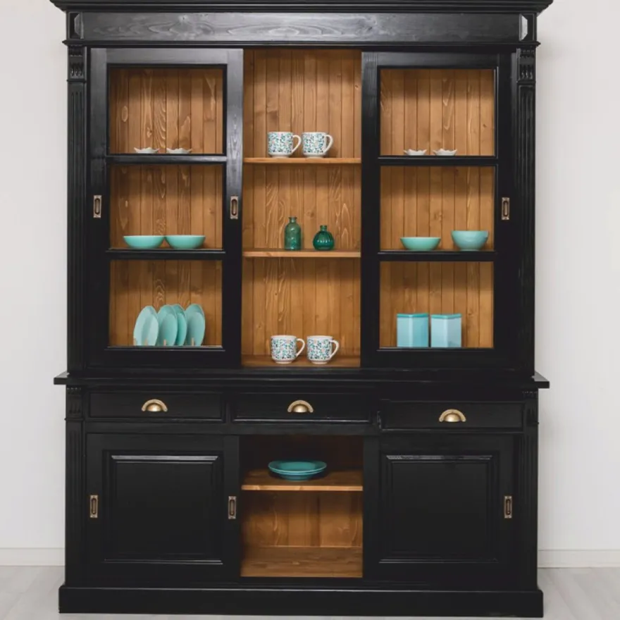 Casa Padrino Landhausstil Esszimmer Schrank Schwarz / Braun 180 x 51 x H. 220 cm
